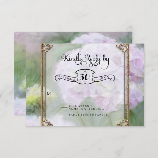 Antwoordkaarten Monet stijl gouden lijst Hydrangea RSVP Kaartje (Voorkant / Achterkant)