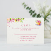 Antwoordkaarten voor TheeFeestje met Bloemen RSVP Kaartje (Staand voorkant)