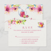 Antwoordkaarten voor TheeFeestje met Bloemen RSVP Kaartje (Voorkant / Achterkant)
