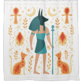 Anubis Ancient Egyptian God Ankh Blauwgroen Sinaas Douchegordijn (Voorkant)