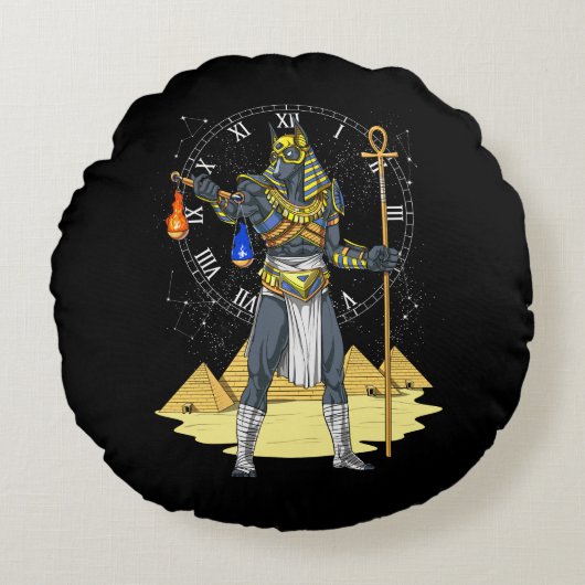 Anubis Egyptian God Ankh Mythology Rond Kussen (Voorkant)