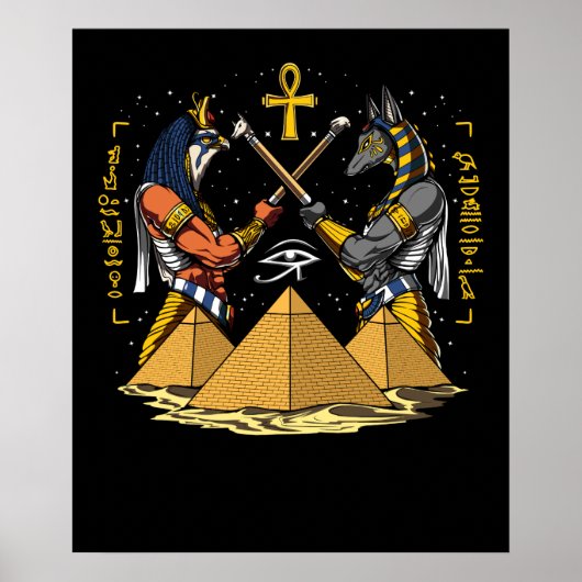 Anubis Egyptian God Ra Ankh Eye of Horus Pyramids Poster (Voorkant)