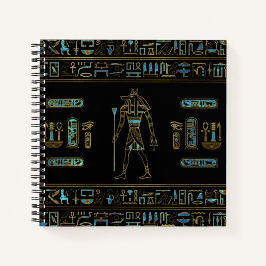 Anubis Egyptian Gold en blauw gekleurd glas Notitieboek (Voorkant)