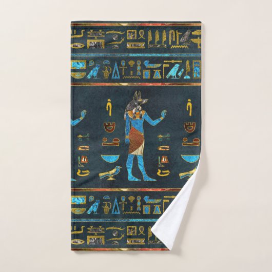 Anubis Egyptisch goud-, blauw- en rood glas Bad Handdoek (Handdoek)