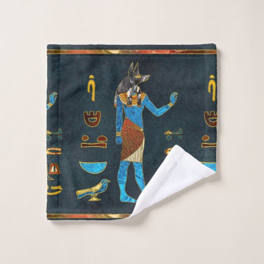 Anubis Egyptisch goud-, blauw- en rood glas Bad Handdoek (Wasdoekje)