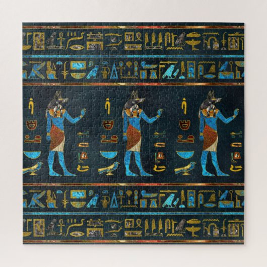 Anubis Egyptisch goud-, blauw- en rood glas Legpuzzel (Verticaal)