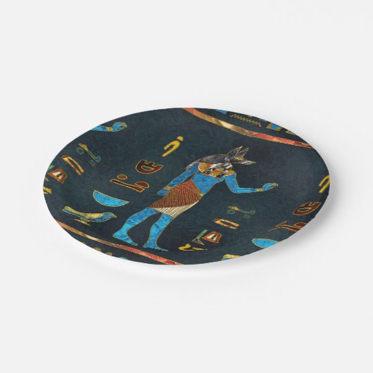 Anubis Egyptisch goud-, blauw- en rood glas Papieren Bordje (Gekanteld)