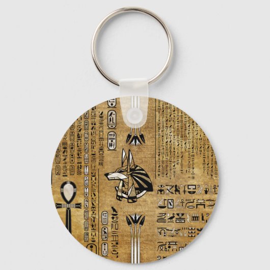 Anubis - Egyptische God - Gold en Pearl Sleutelhanger (Voorkant)