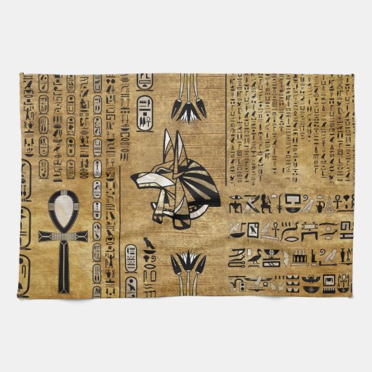 Anubis - Egyptische God - Gold en Pearl Theedoek (Horizontaal)