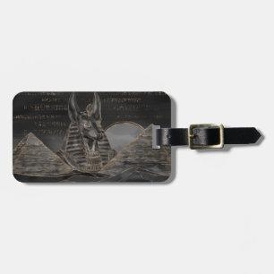 Anubis over het Egyptische pyramidellandschap Bagagelabel