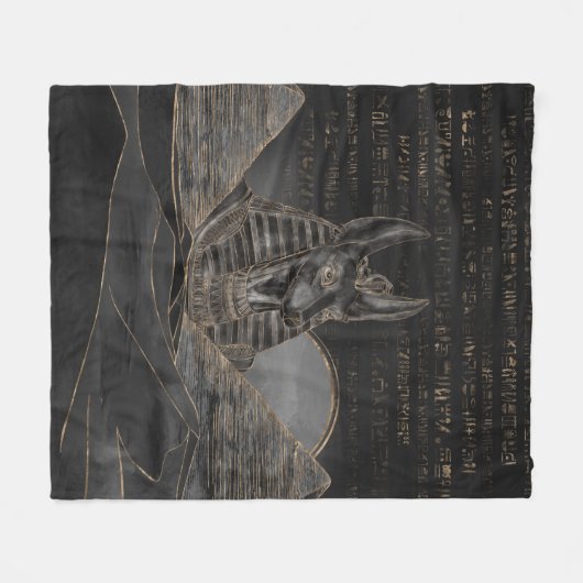 Anubis over het Egyptische pyramidellandschap Fleece Deken (Voorkant (Horizontaal))