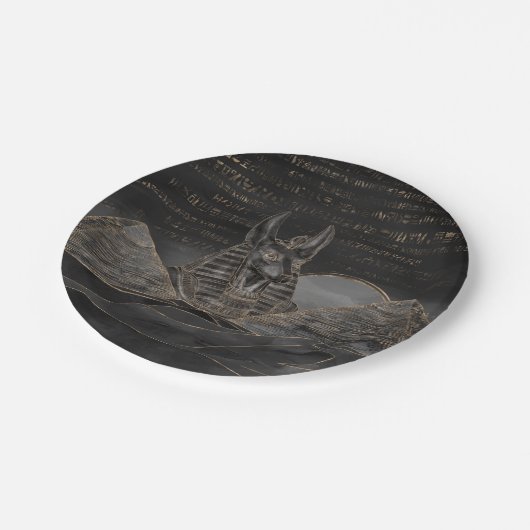 Anubis over het Egyptische pyramidellandschap Papieren Bordje (Gekanteld)