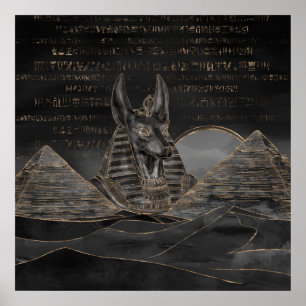 Anubis over het Egyptische pyramidellandschap Poster