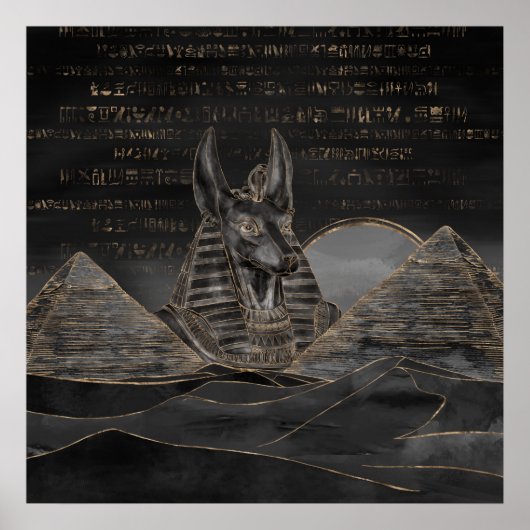 Anubis over het Egyptische pyramidellandschap Poster (Voorkant)