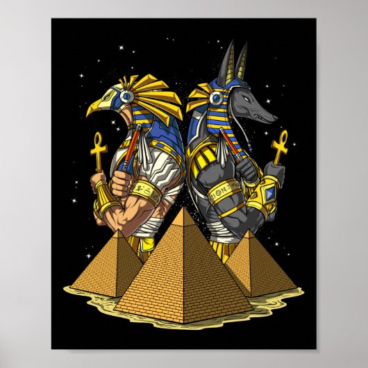 Anubis Ra Egyptian Gods Ancient Pyramids Mythology Poster (Voorkant)
