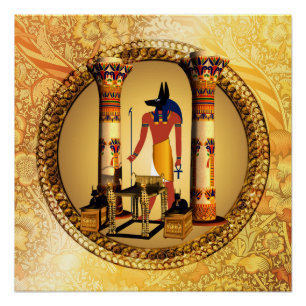 Anubis tegen gouden achtergrond poster