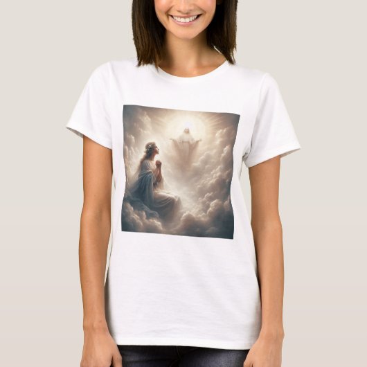 Anunciación Divina: Virgen y Bendición Celestial T-shirt (Voorkant)