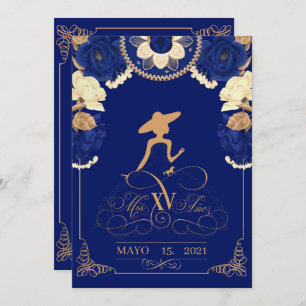 Anuncio Charro Invitation, in Navy Blue en Gold Aankondiging