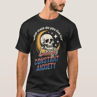Anxiety Skeleton Head on Crescent Moon T-shirt