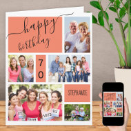 Any Age 5 Photo Collage Salmon Custom Birthday Kaart