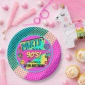 ANY AGE 90s party regenboog halftone roze blauwgro Papieren Bordje (Feest)