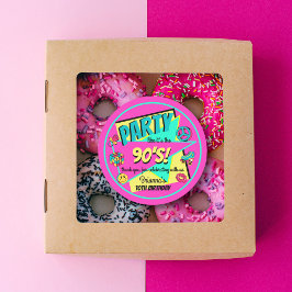 ANY AGE 90's verjaardagsfeestje roze dank je wel g Ronde Sticker