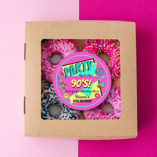 ANY AGE 90's verjaardagsfeestje roze dank je wel g Ronde Sticker