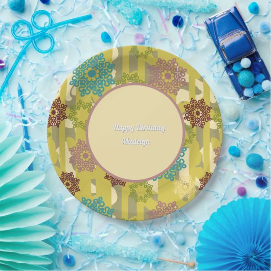 Any Age Abstract Floral Pattern Birthday Papieren Bordje (Feest)