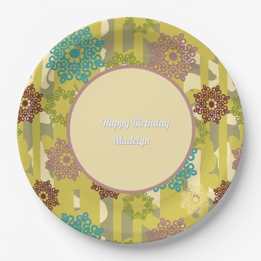 Any Age Abstract Floral Pattern Birthday Papieren Bordje (Voorkant)