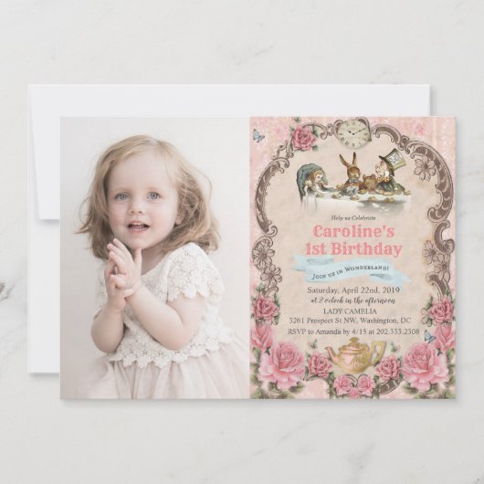 ANY AGE - Alice in Wonderland Verjaardag uitnodigi Kaart (Voorkant)