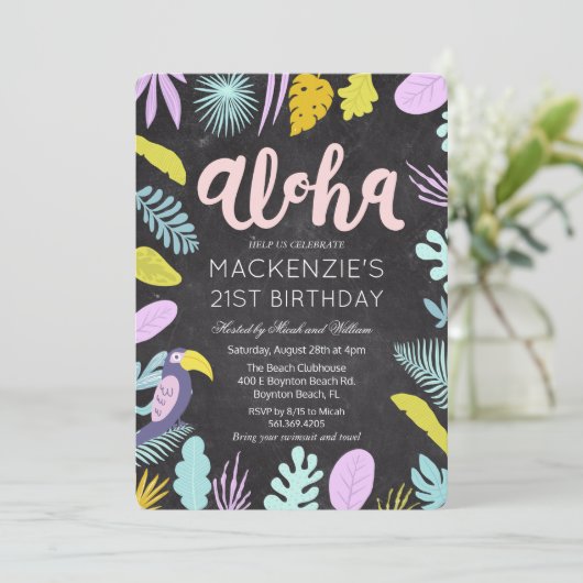 ANY AGE - Aloha tropische palm verjaardagsuitnodig Kaart (Staand voorkant)