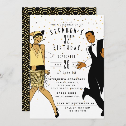 ANY AGE Art Deco/Great Gatsby/1920s Verjaardagsfee Kaart (Voorkant / Achterkant)
