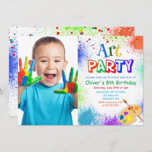 ANY AGE Art Party Verf Party Verjaardagsuitnodigin Kaart (Voorkant / Achterkant)