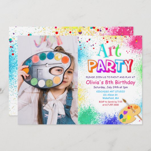 ANY AGE Art Party Verf Party Verjaardagsuitnodigin Kaart (Voorkant / Achterkant)