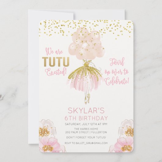 ANY AGE - Ballerina Ballet Verjaardag uitnodiging (Voorkant)
