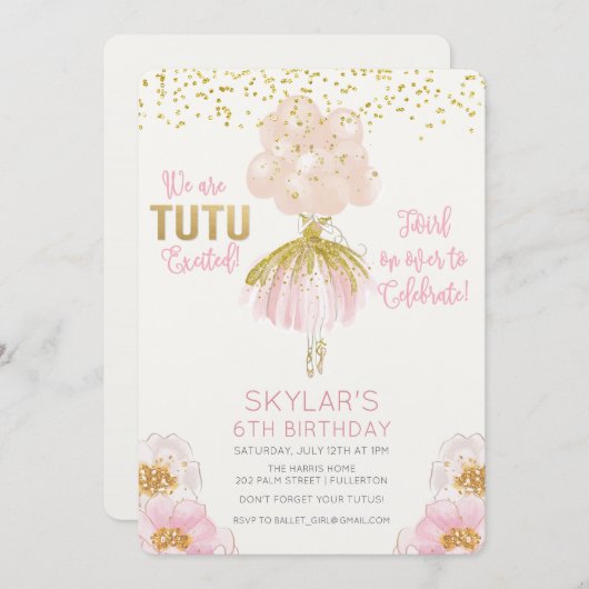 ANY AGE - Ballerina Ballet Verjaardag uitnodiging (Voorkant / Achterkant)