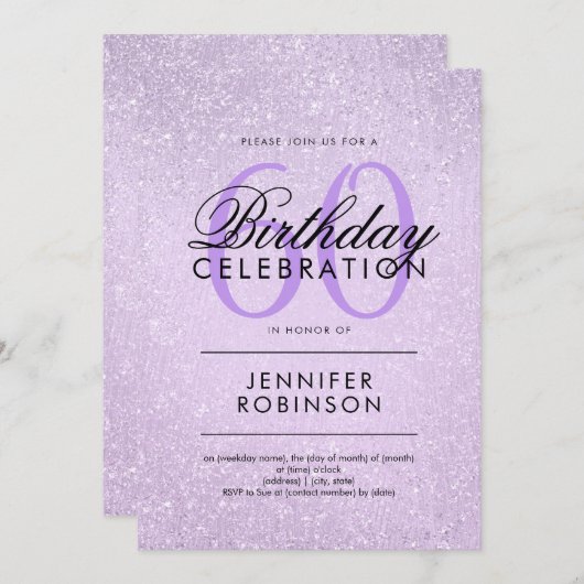 Any Age Birthday Lavender Purple Glitter Paint Kaart (Voorkant / Achterkant)