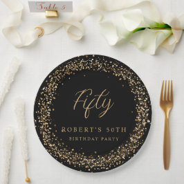 Any Age Black Gold Glitter Verjaardagsfeestje Papieren Bordje