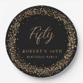 Any Age Black Gold Glitter Verjaardagsfeestje Papieren Bordje (Voorkant)