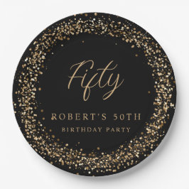 Any Age Black Gold Glitter Verjaardagsfeestje Papieren Bordje