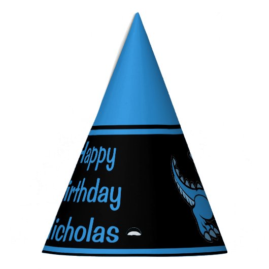 Any Age Blauw en Zwart T Rex Dinosaurus Verjaardag Feesthoedjes (Links)