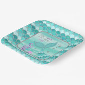 ANY AGE Blauwgroen Zeemeermin Zilver Glitter Happy Papieren Bordje (Gebogen)