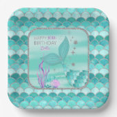 ANY AGE Blauwgroen Zeemeermin Zilver Glitter Happy Papieren Bordje (Voorkant)