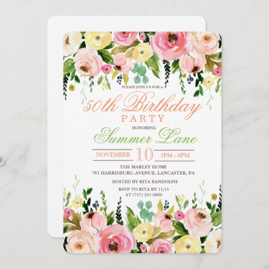 ANY AGE - Bloemen Verjaardag Uitnodiging (Voorkant / Achterkant)