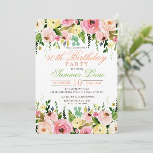 ANY AGE - Bloemen Verjaardag Uitnodiging (Staand voorkant)