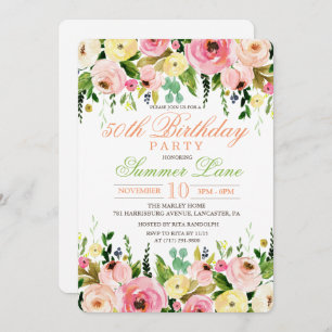 ANY AGE - Bloemen Verjaardag Uitnodiging