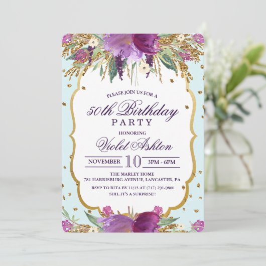 ANY AGE - Bloemen Verjaardagsfeestuitnodiging Kaart (Staand voorkant)