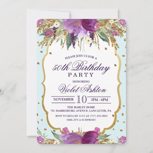 ANY AGE - Bloemen Verjaardagsfeestuitnodiging Kaart (Voorkant)