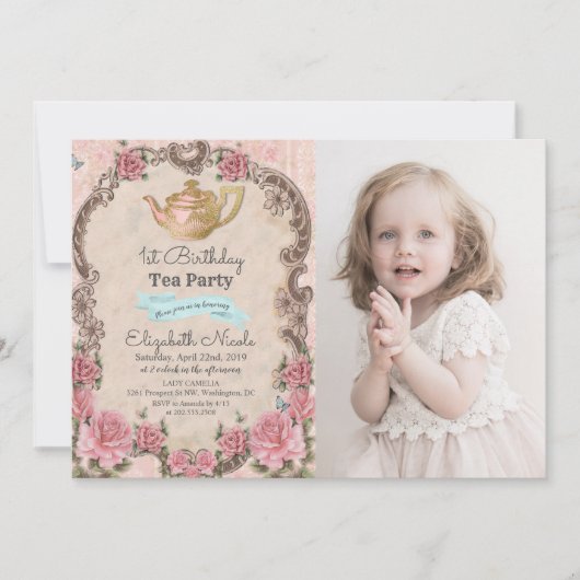 ANY AGE -  Bloementhee Verjaardagsuitnodiging Kaart (Voorkant)