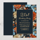 Any Age Blue Sinaasappel Flowers Verjaardag Kaart (Voorkant / Achterkant)